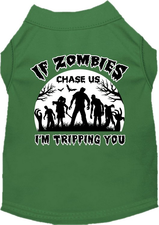 If Zombies Chase Us Screen Print Dog Shirt Green Size XS